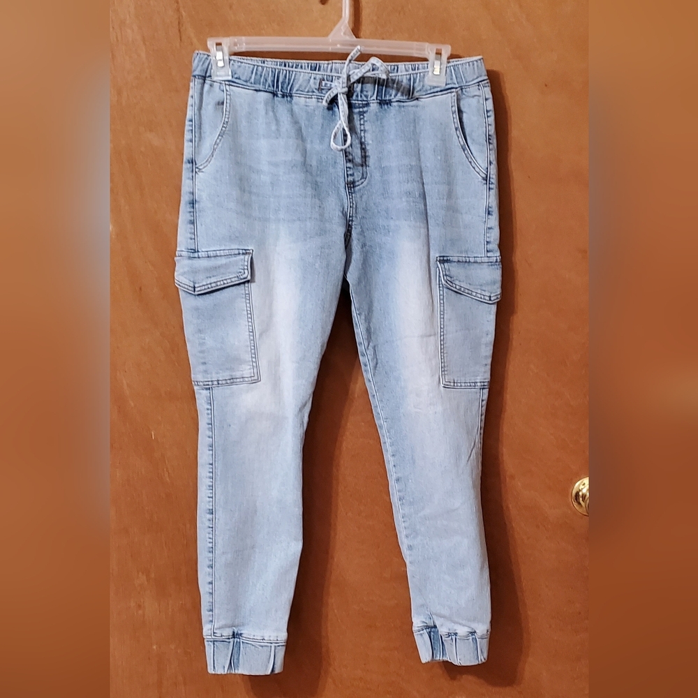 Almost Famous Jeans Size XL Light Blue Elastic Waist w/ Drawstring